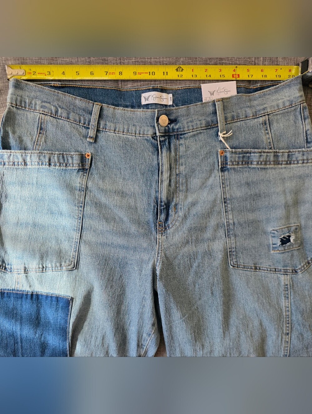 Jessica Simpson Size 18W Cherry Patchwork Barrel Leg Hi-Rise Jeans New w/ Tags - Picture 9 of 11